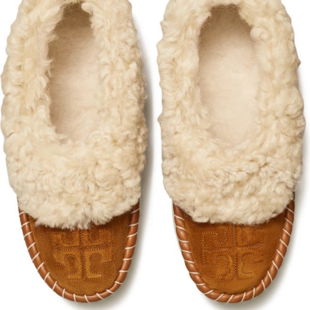 NIB Tory Burch Genuine Shearling Moccasin Slippers - Picture 12 of 13